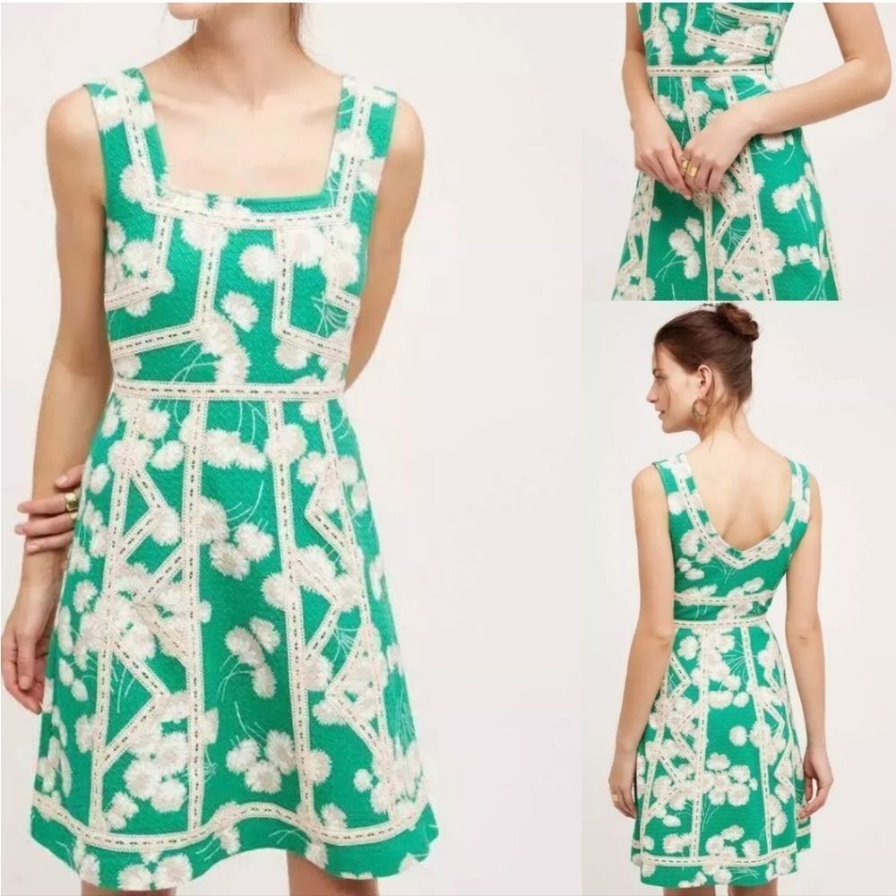 Maeve Anthropologie Green Emma Dandelion Print Dress 2 Fit & Flare